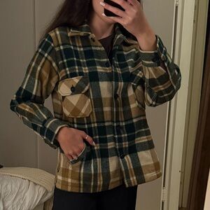 Vintage L.L. Bean Green and Tan Plaid Button Down Jacket